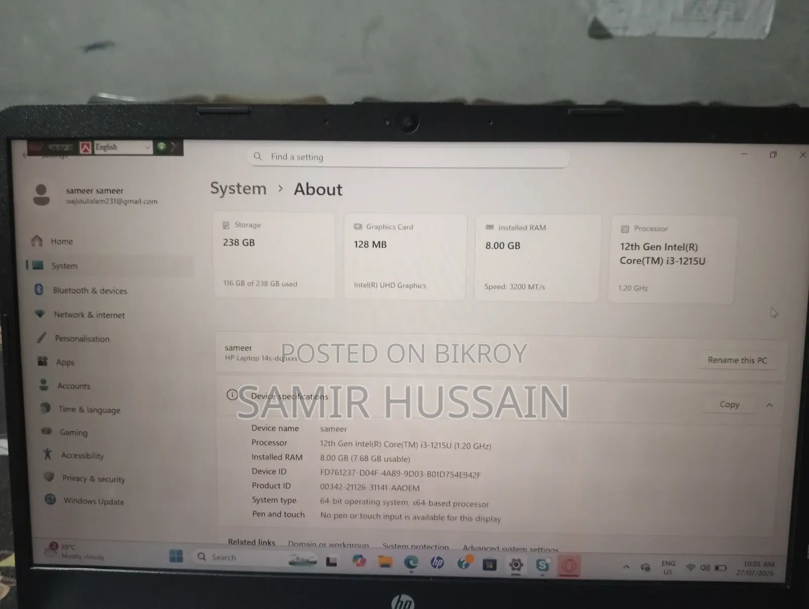 Laptop HP 14S 8GB Intel Core i3 SSD 256GB
