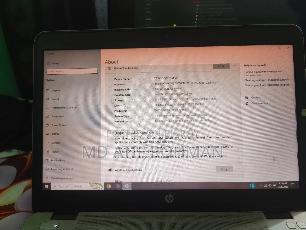 Laptop HP EliteBook 840 8GB Intel Core i7 SSD 256GB