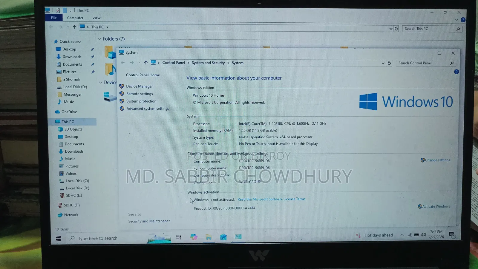 Laptop 8GB Intel Core I5 SSD 256GB