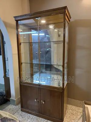 Segun Wood Showcase With Glass Shelves and Mirror Back