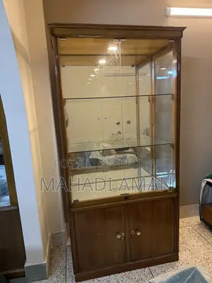 Segun Wood Showcase With Glass Shelves and Mirror Back