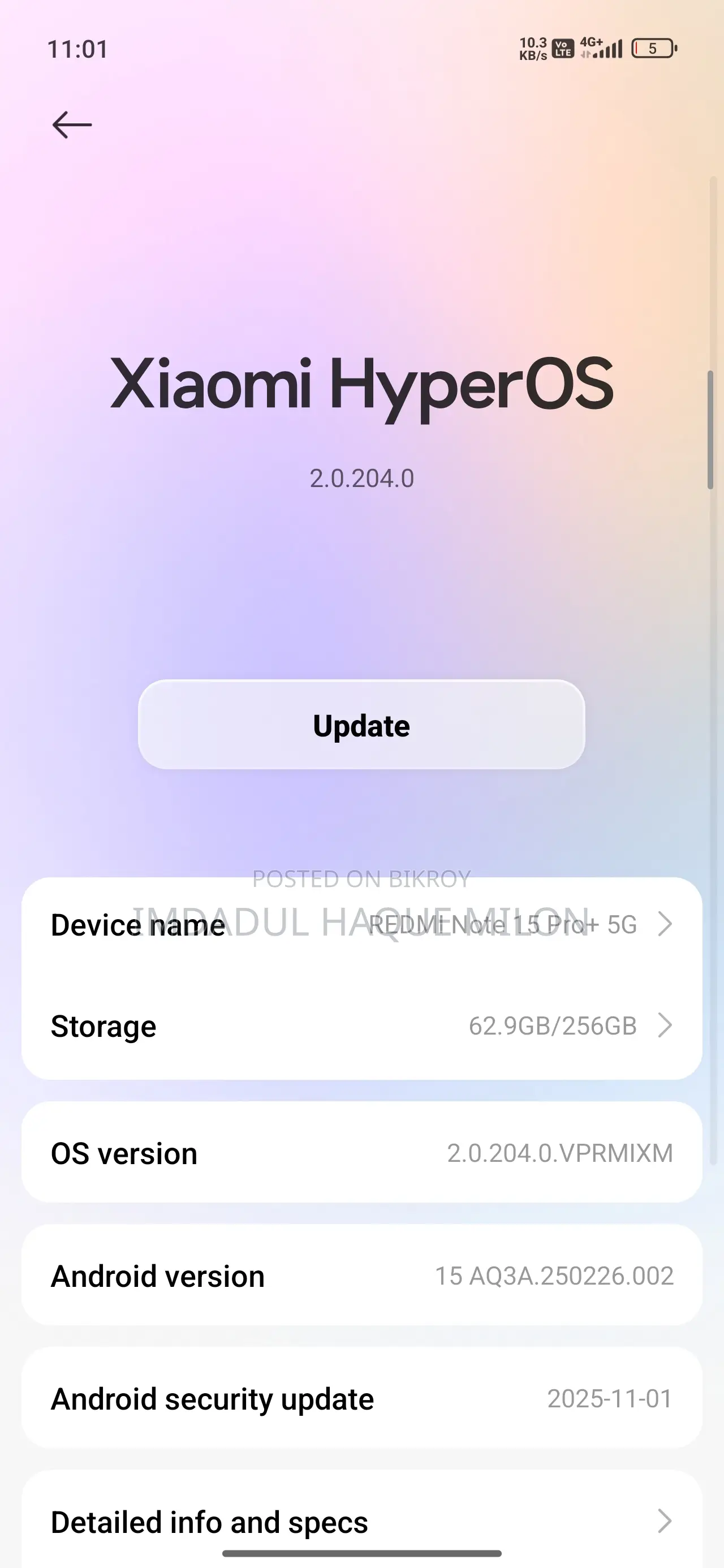 শাওমি রেডমি নোট ১৫ প্রো প্লাস ২৫৬ জিবি ব্ল্যাক