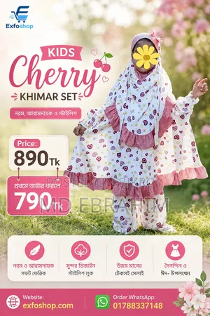 Kids Cherry Khimar Set 1-12 Year Available
