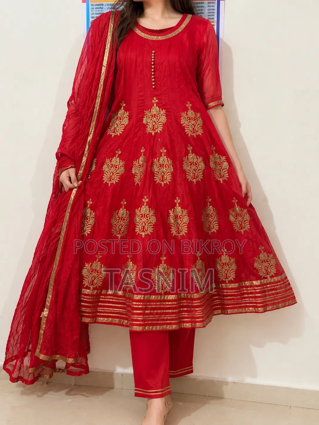 Red Embroidered Anarkali Dress