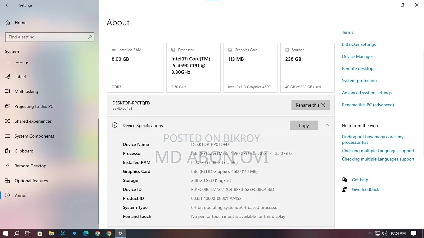 Desktop Computer 8GB Intel Core i5 SSD 256GB