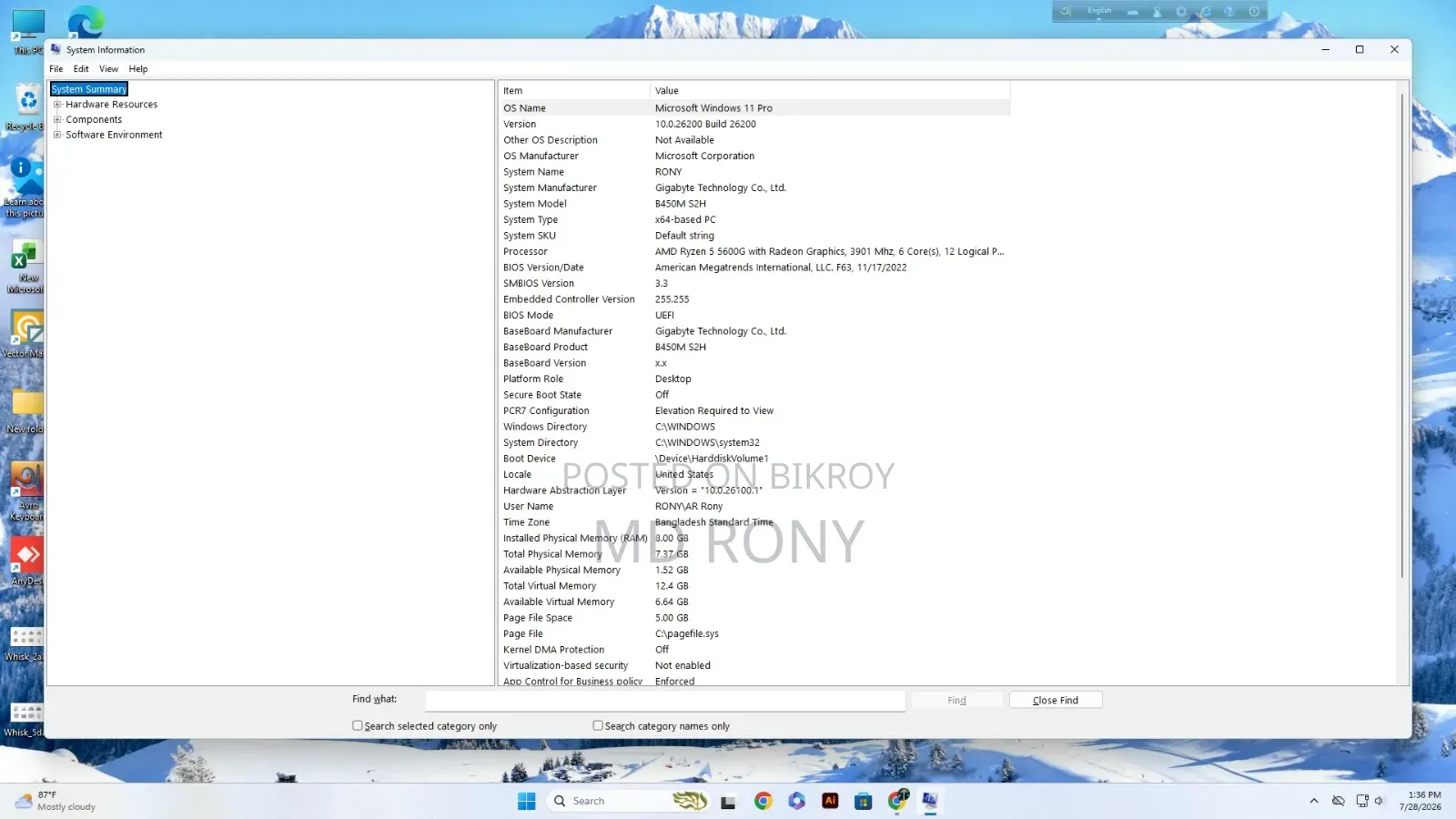 Desktop Computer Gigabyte 16GB AMD Ryzen 5 SSD 256GB