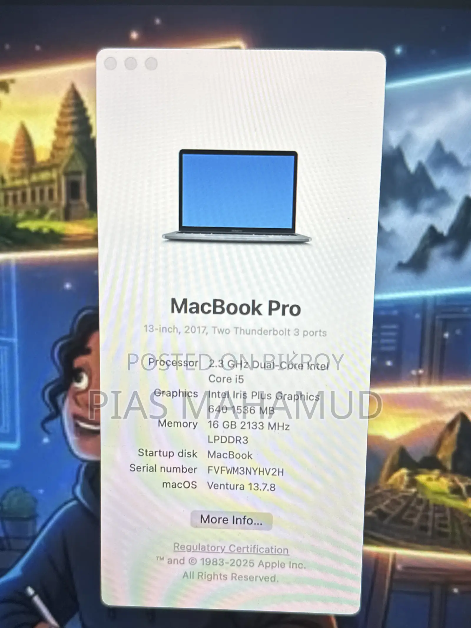 Laptop Apple MacBook Pro 2017 16GB Intel Core i5 SSD 512GB
