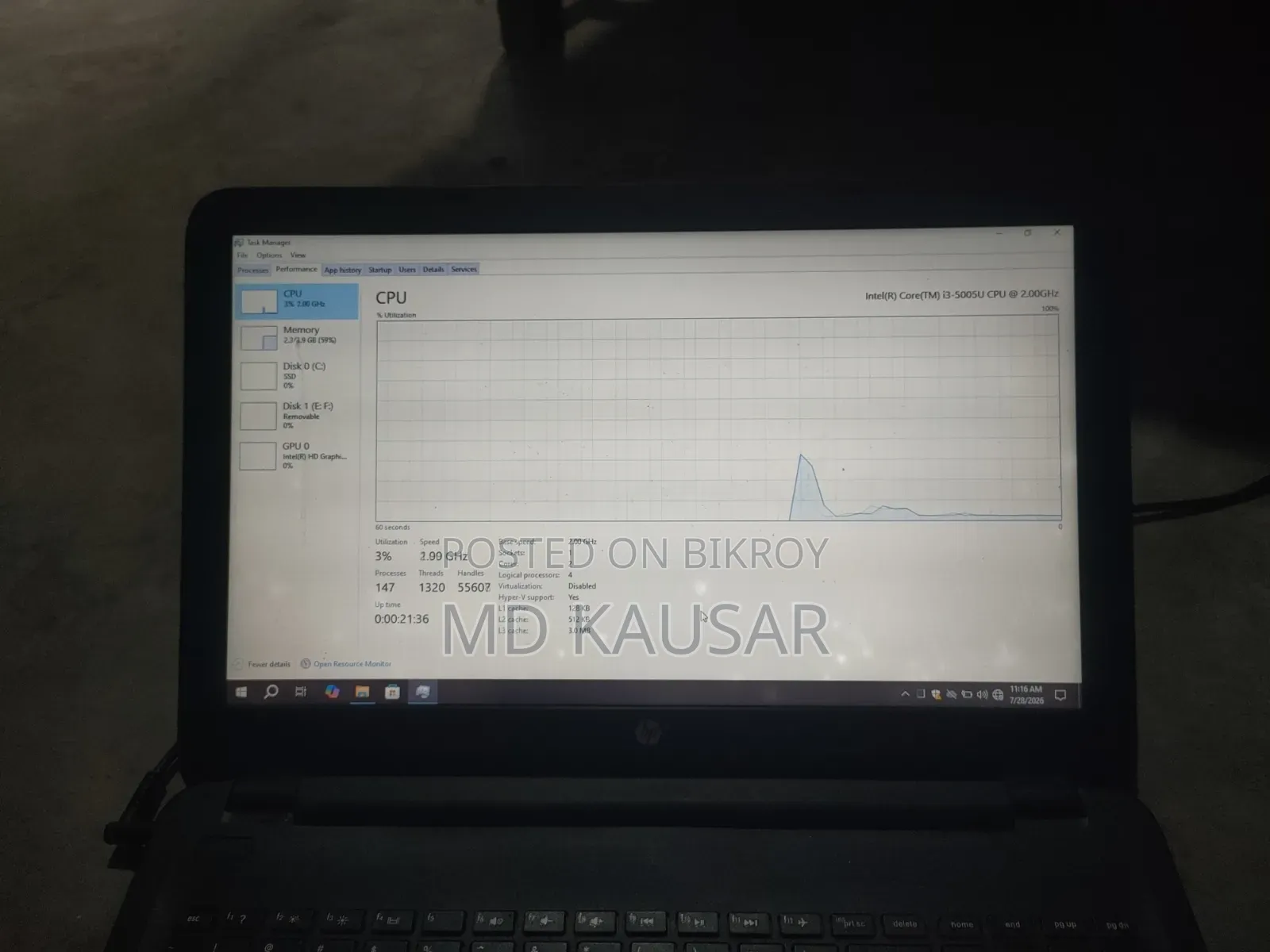Laptop HP 15 4GB Intel Core I3 SSD 128GB