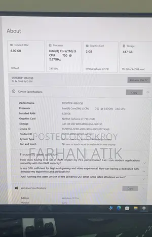 Desktop Computer 8GB Intel Core I5 SSD 500GB