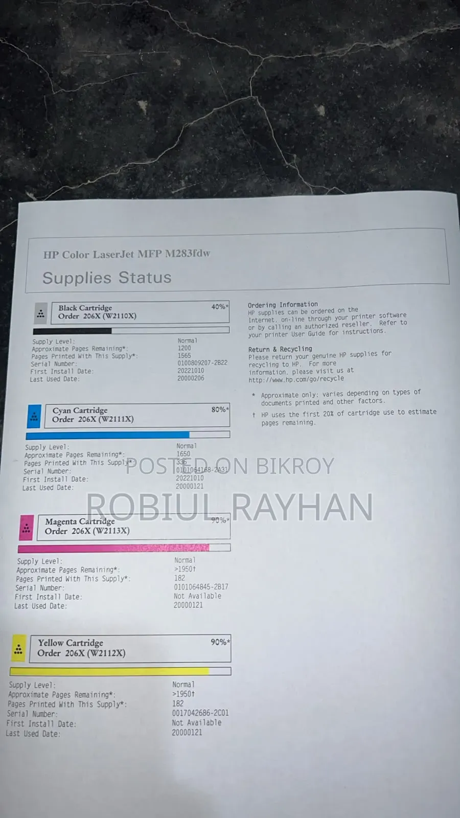 HP Colour Laserjet MFP 283fdw