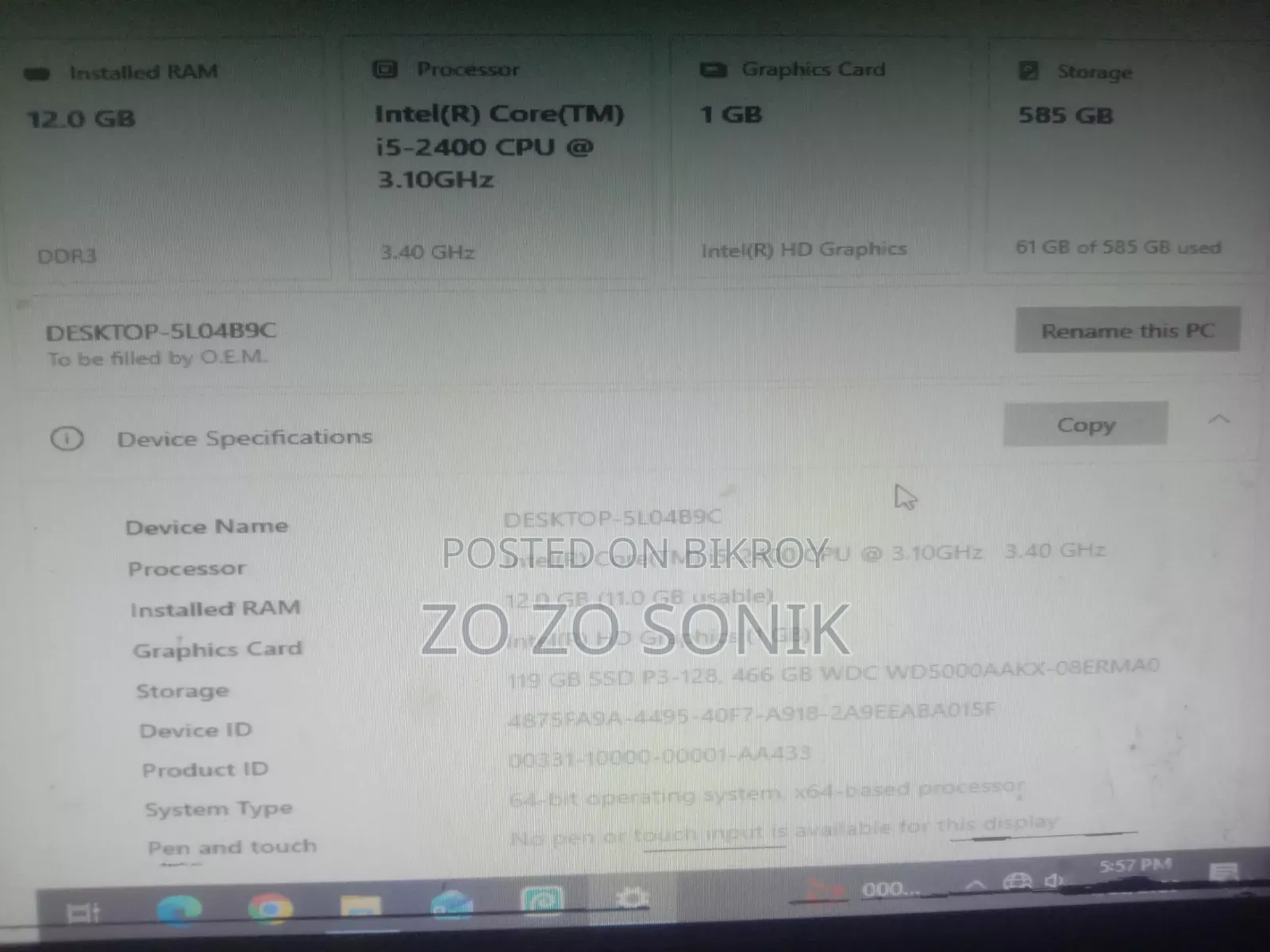 Desktop Computer Gigabyte 12GB Intel Core I5 HDD+SSD 500GB
