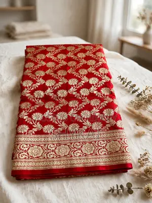 Bridal Red Banarasi Katan Saree - Heavy Golden Zari Work