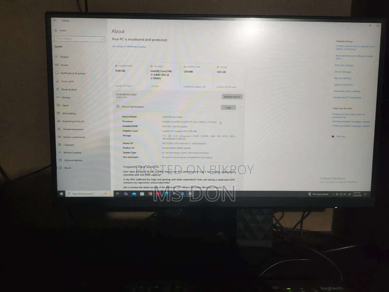 Desktop Computer Microsoft 8GB Intel Core i5 HDD 512GB