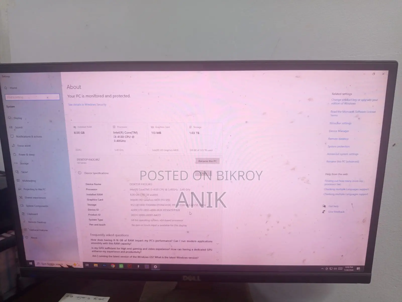 Desktop Computer Asus 8GB Intel Core i3 HDD 1T
