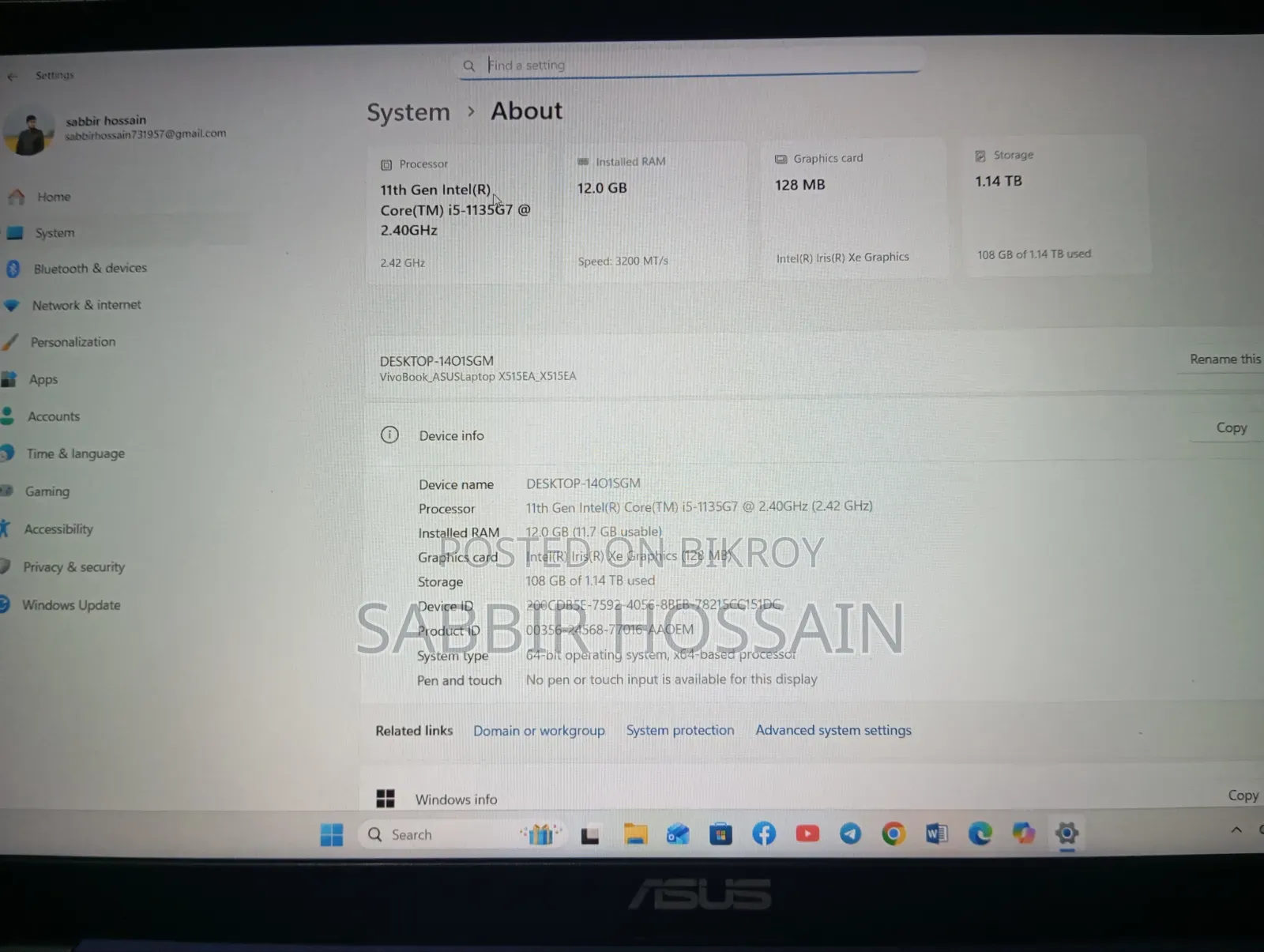 Laptop Asus 12GB Intel Core i5 SSD 1TB