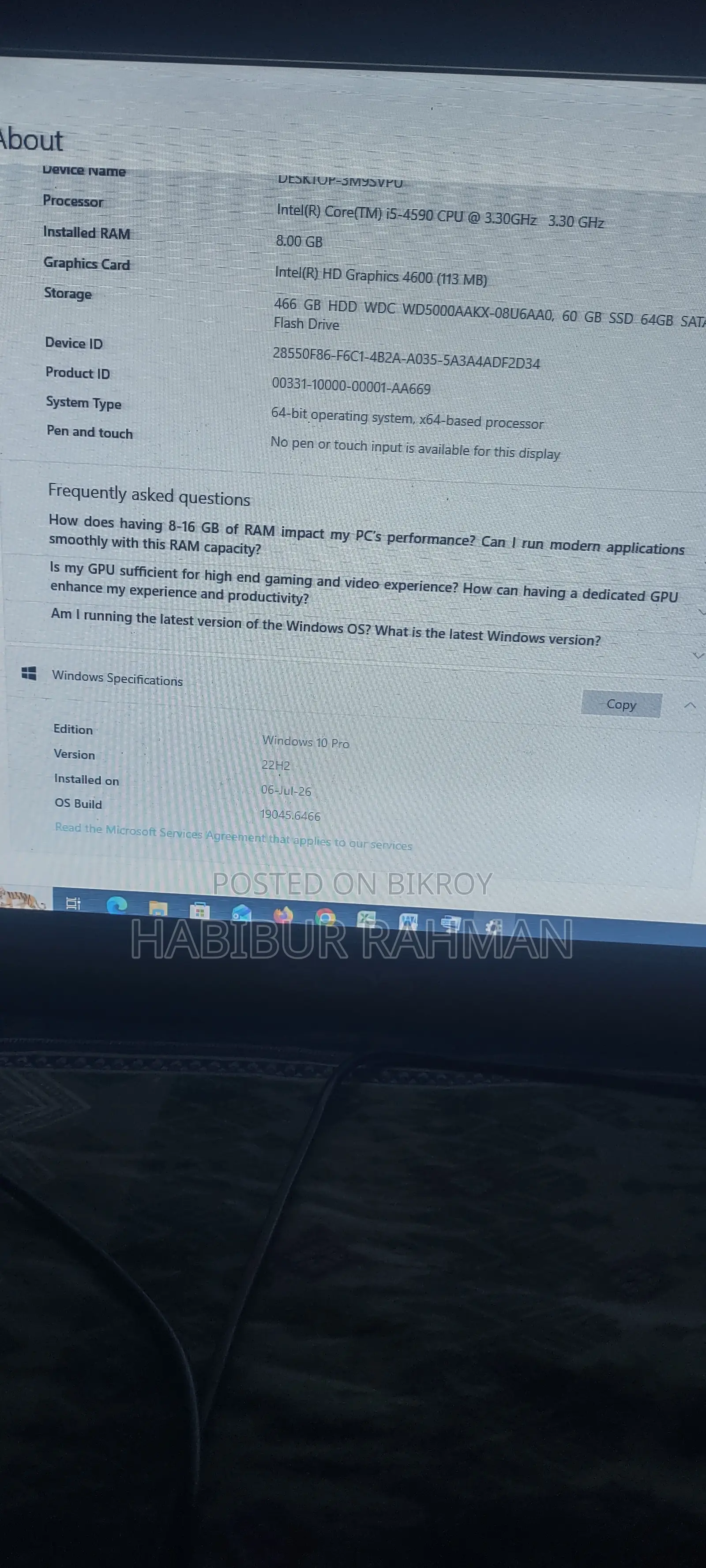 Desktop Computer Dell OptiPlex 3020 8GB Intel Core I5 HDD+SSD 512GB