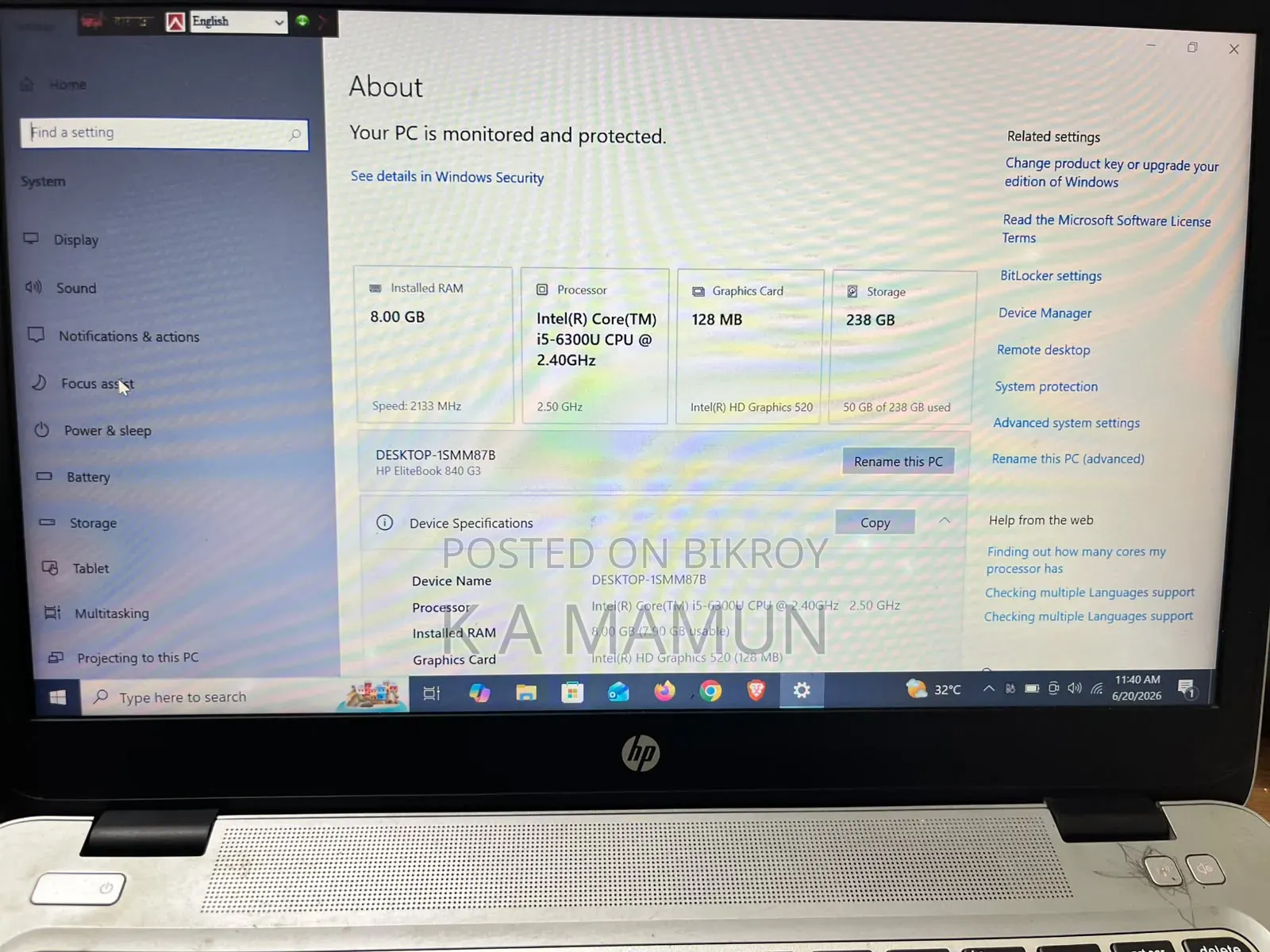 Laptop HP EliteBook 840 G3 8GB Intel Core I5 SSD 256GB