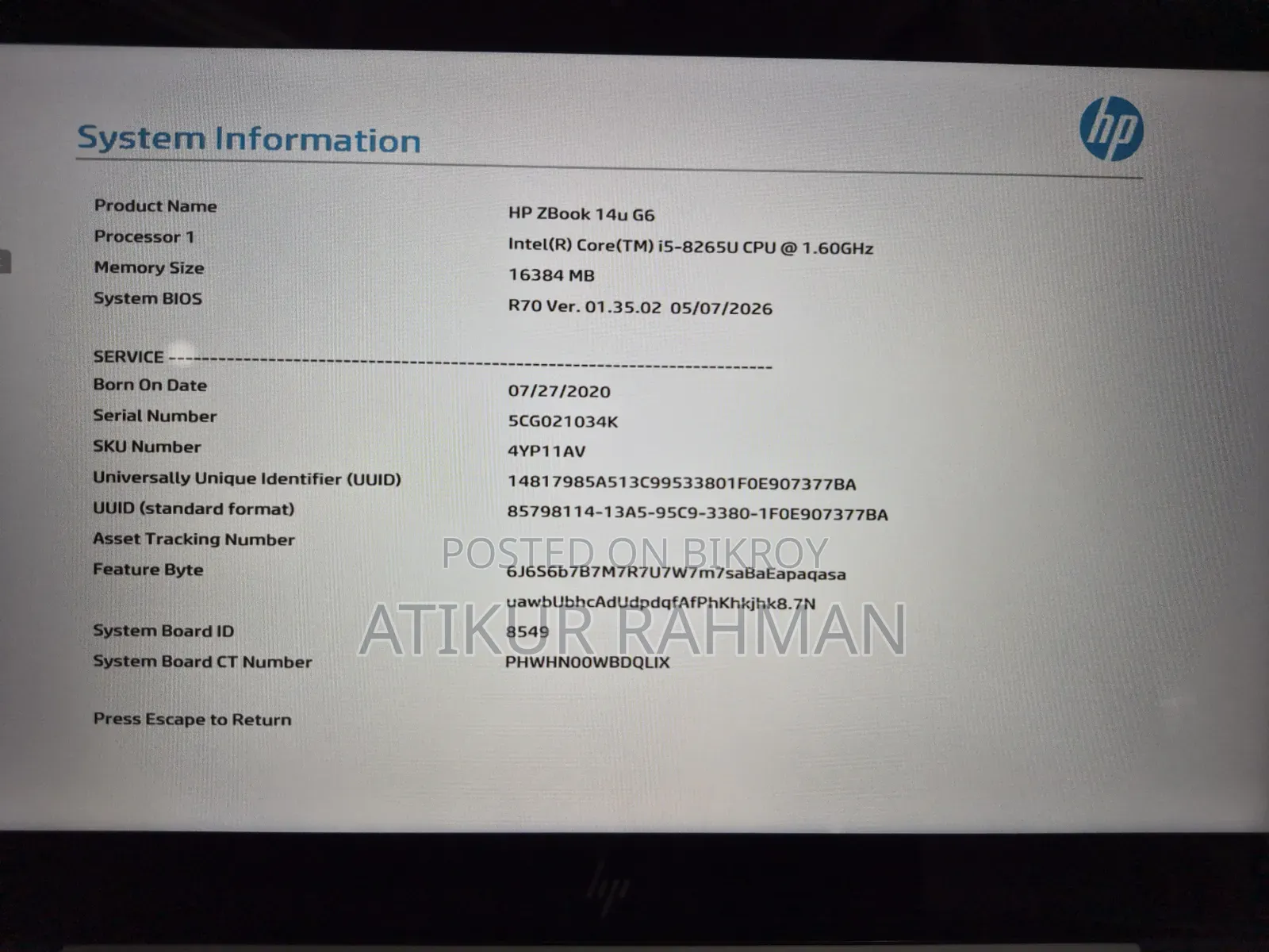 Laptop HP ZBook 14u G6 16GB Intel Core i5 SSD 256GB
