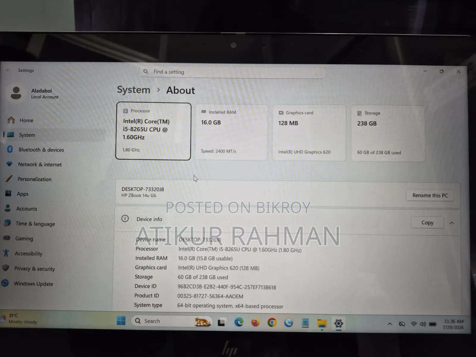 Laptop HP ZBook 14u G6 16GB Intel Core i5 SSD 256GB