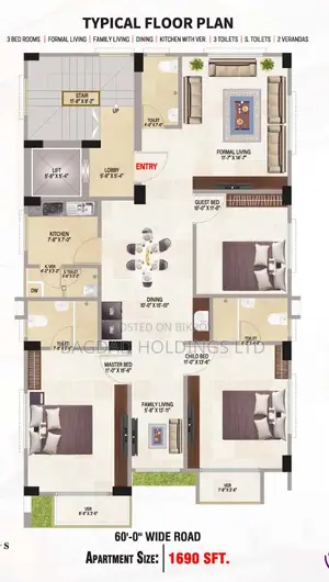3 Bedroom Apartment in Uttara for Sale