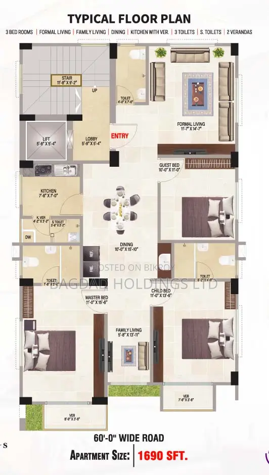 3 Bedroom Apartment in Uttara for Sale