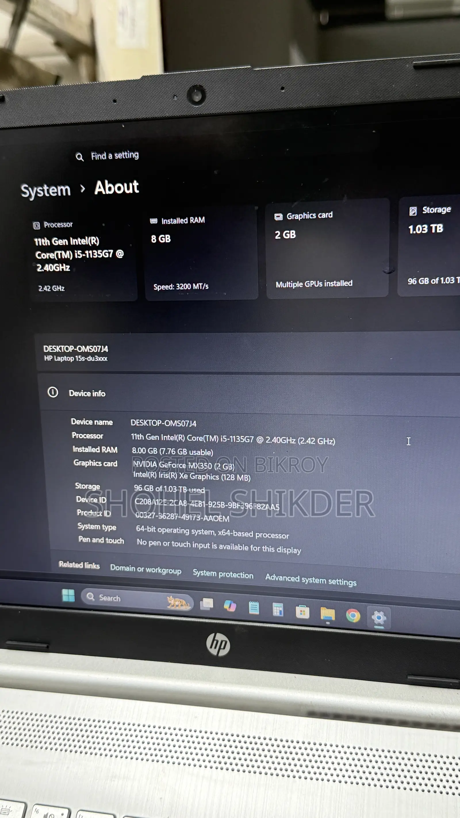 Laptop HP 15S 8GB Intel Core i5 HDD+SSD 1T