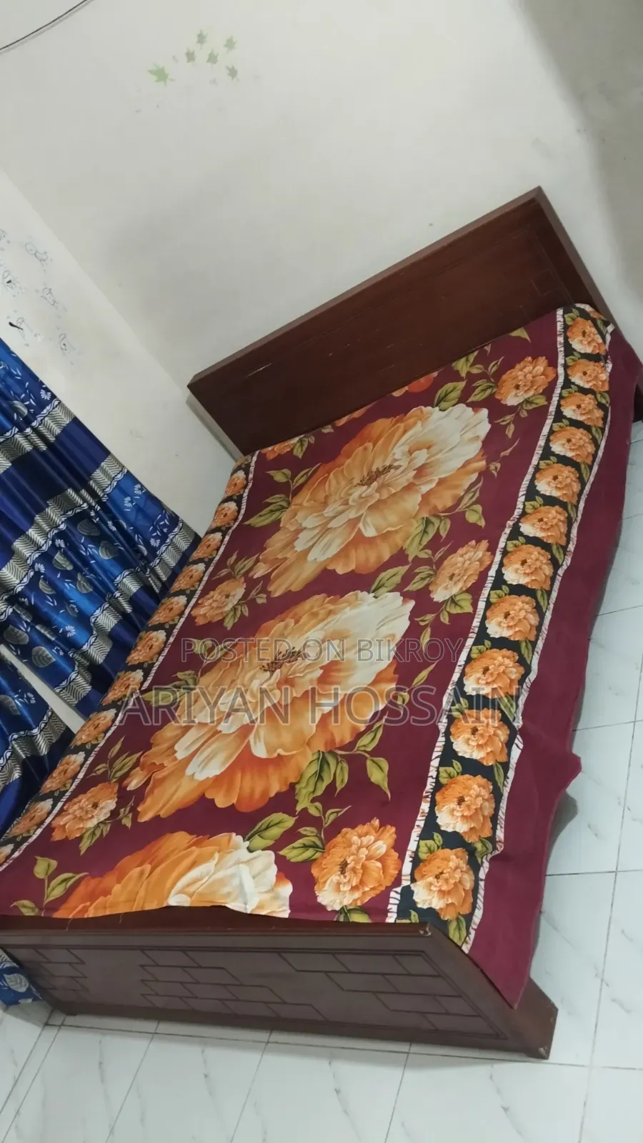 Beautifully Designed Processed Wood Double Bed (Good Condition)