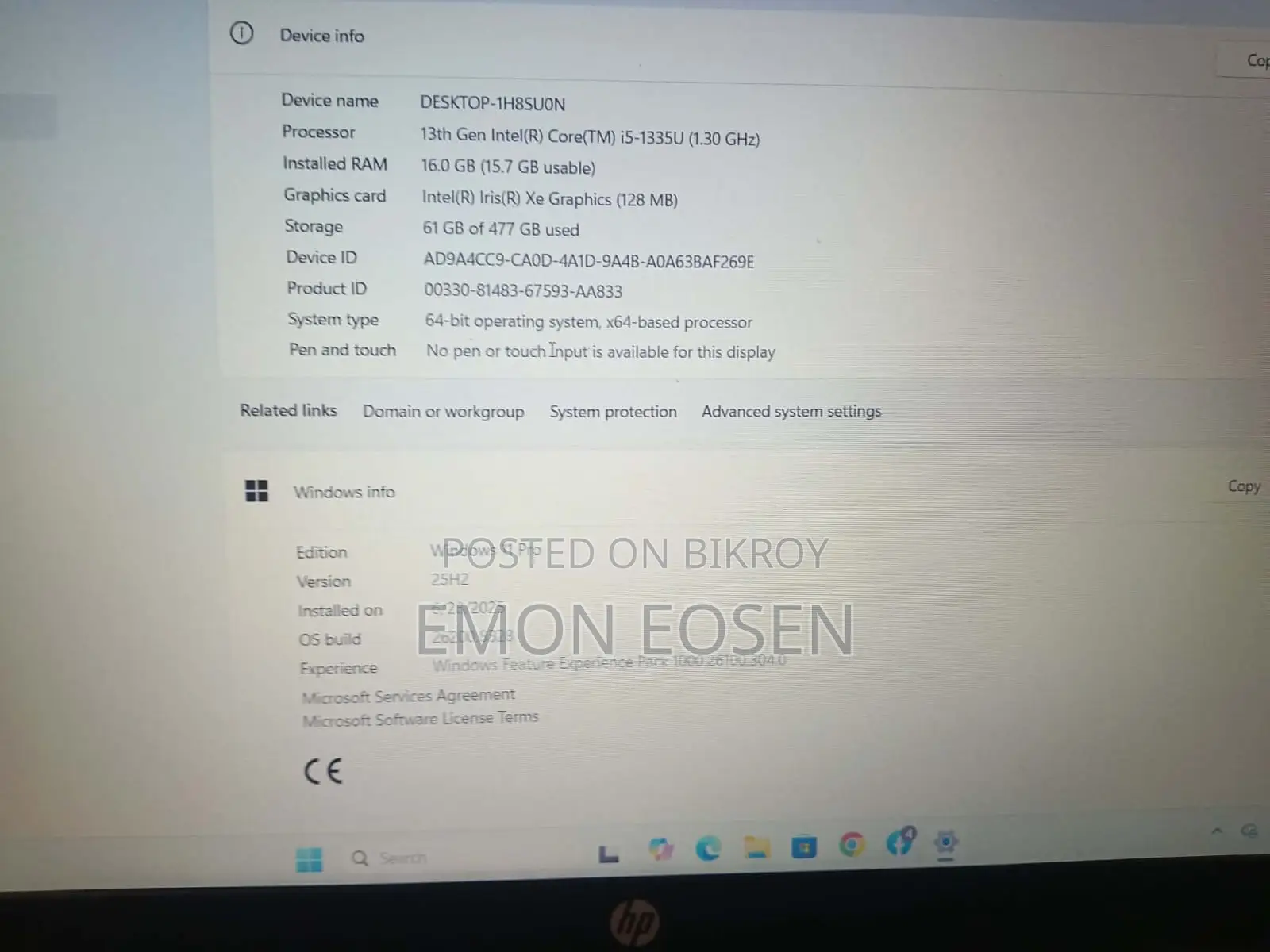 New Laptop HP 250 G10 16GB Intel Core i5 SSD 500GB
