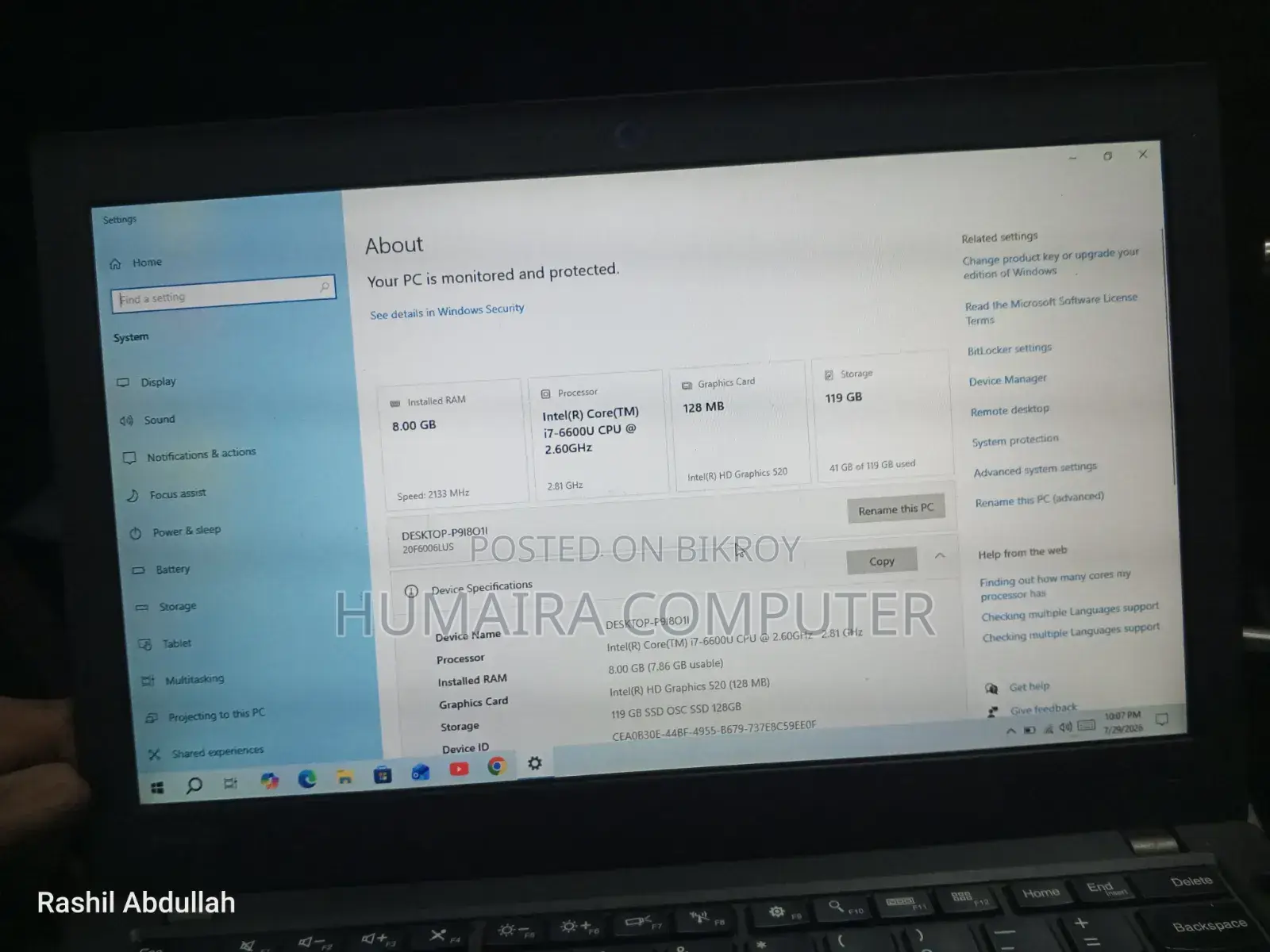 Laptop Lenovo ThinkPad X260 8GB Intel Core i7 SSD 128GB