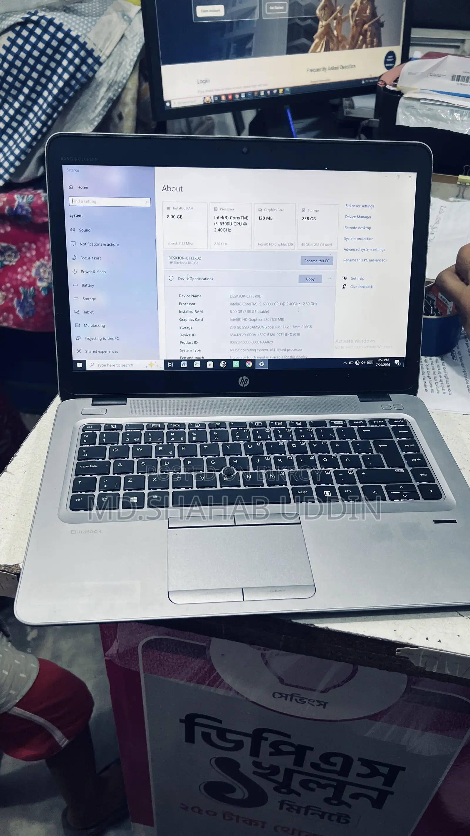 Laptop HP EliteBook 840 G3 8GB Intel Core i5 SSD 256GB
