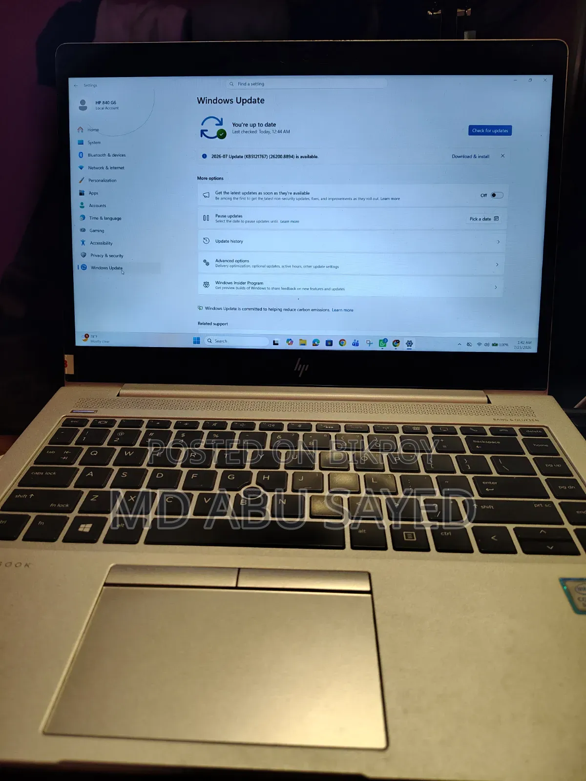 Laptop HP EliteBook 840 G6 8GB Intel Core i5 SSD 256GB