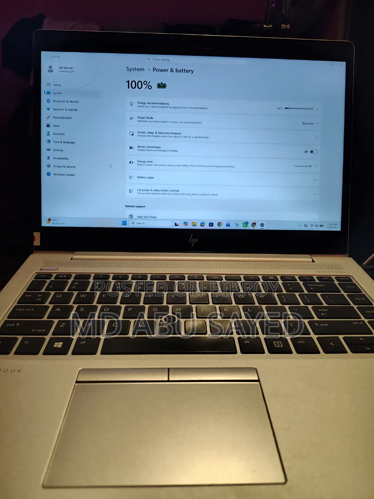 Laptop HP EliteBook 840 G6 8GB Intel Core i5 SSD 256GB