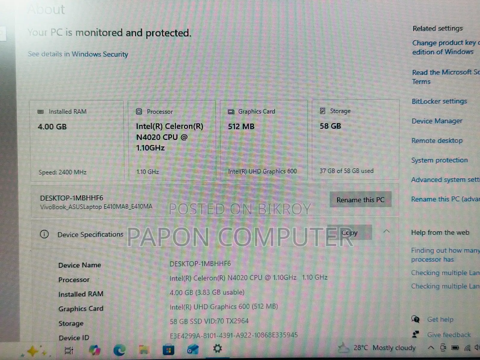 Laptop Asus Vivobook E410M 4GB Intel Pentium SSD 60GB
