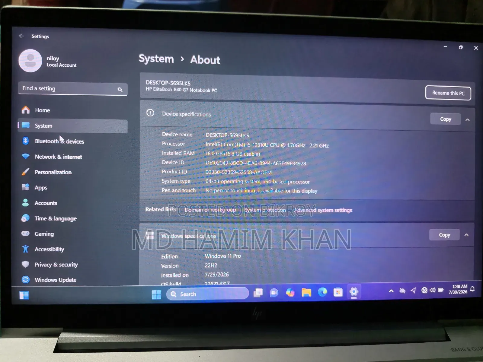 Laptop HP EliteBook 840 G7 16GB Intel Core i5 SSD 256GB
