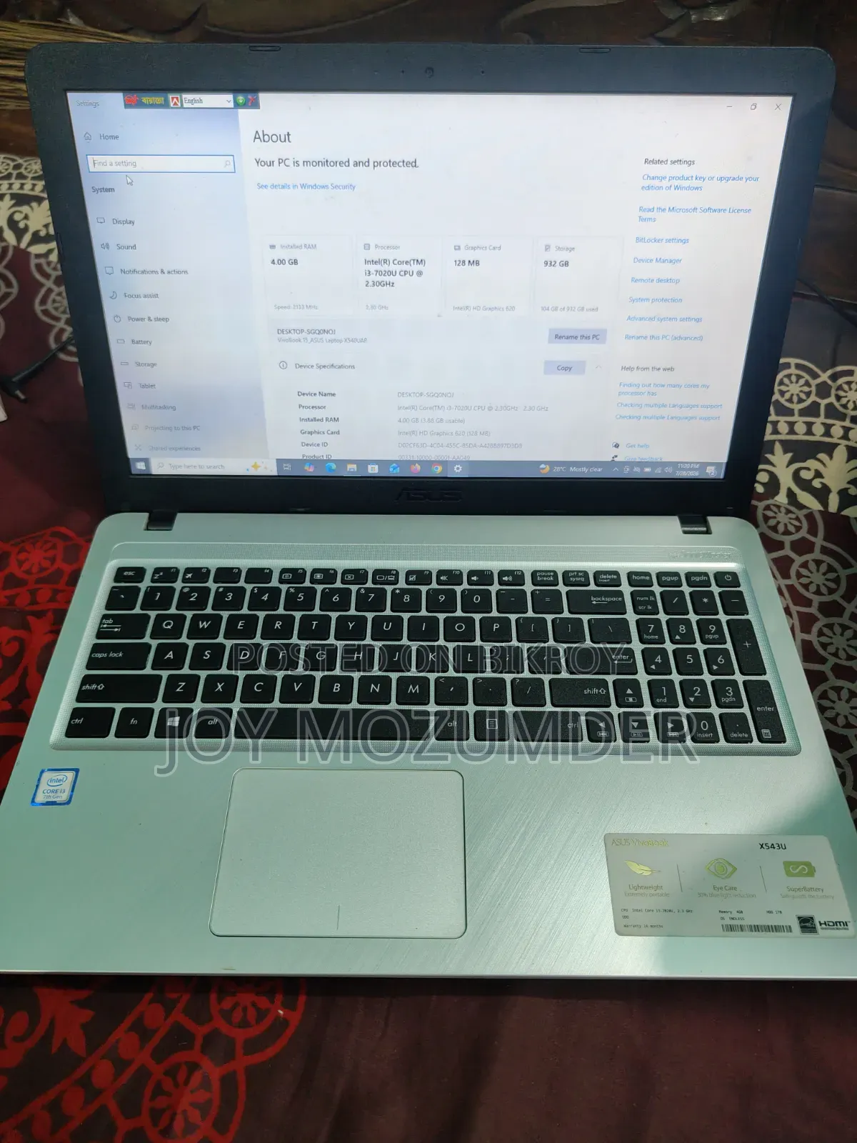Laptop Asus Vivobook 15 4GB Intel Core i3 HDD+SSD 1T