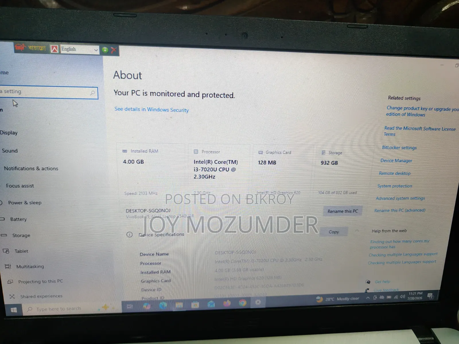 Laptop Asus Vivobook 15 4GB Intel Core i3 HDD+SSD 1T