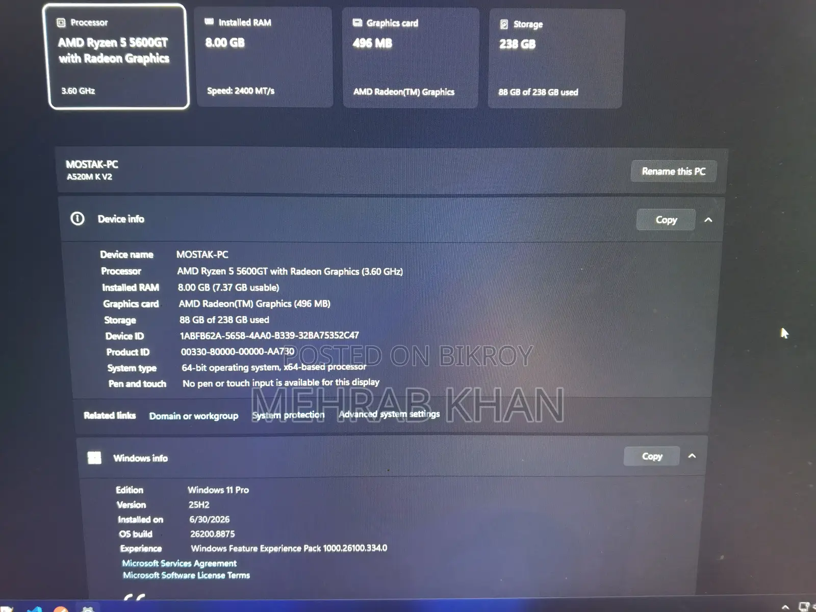 Desktop Computer 8GB AMD Ryzen 5 SSD 256GB
