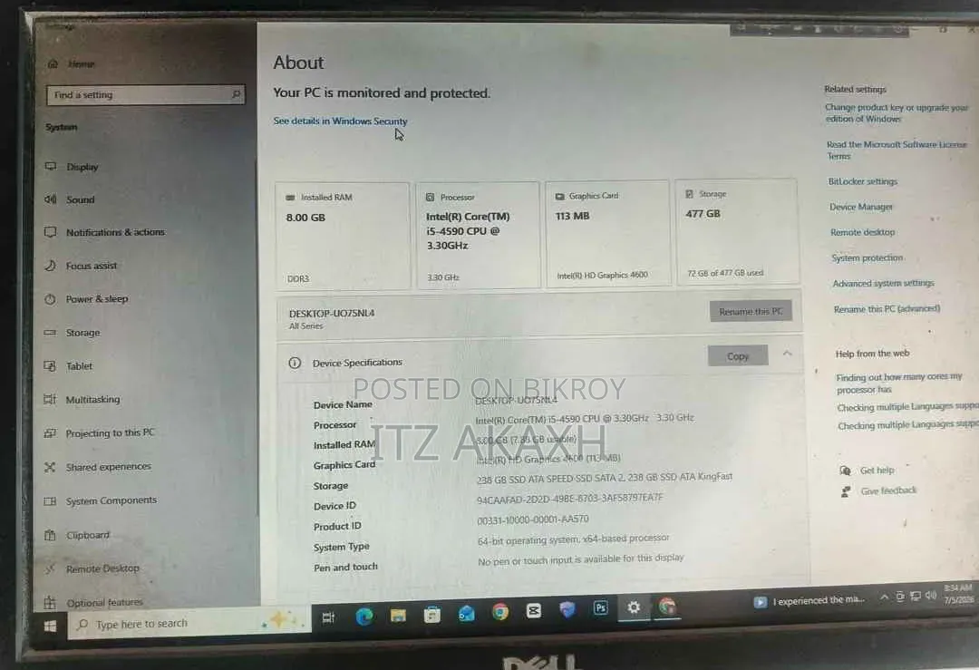 Asus 8GB Intel Core i5 SSD 256GB Desktop Computer