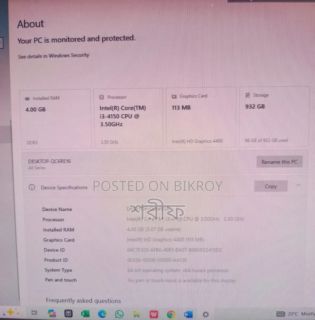 Desktop Computer 4GB Intel Core i3 HDD 1TB