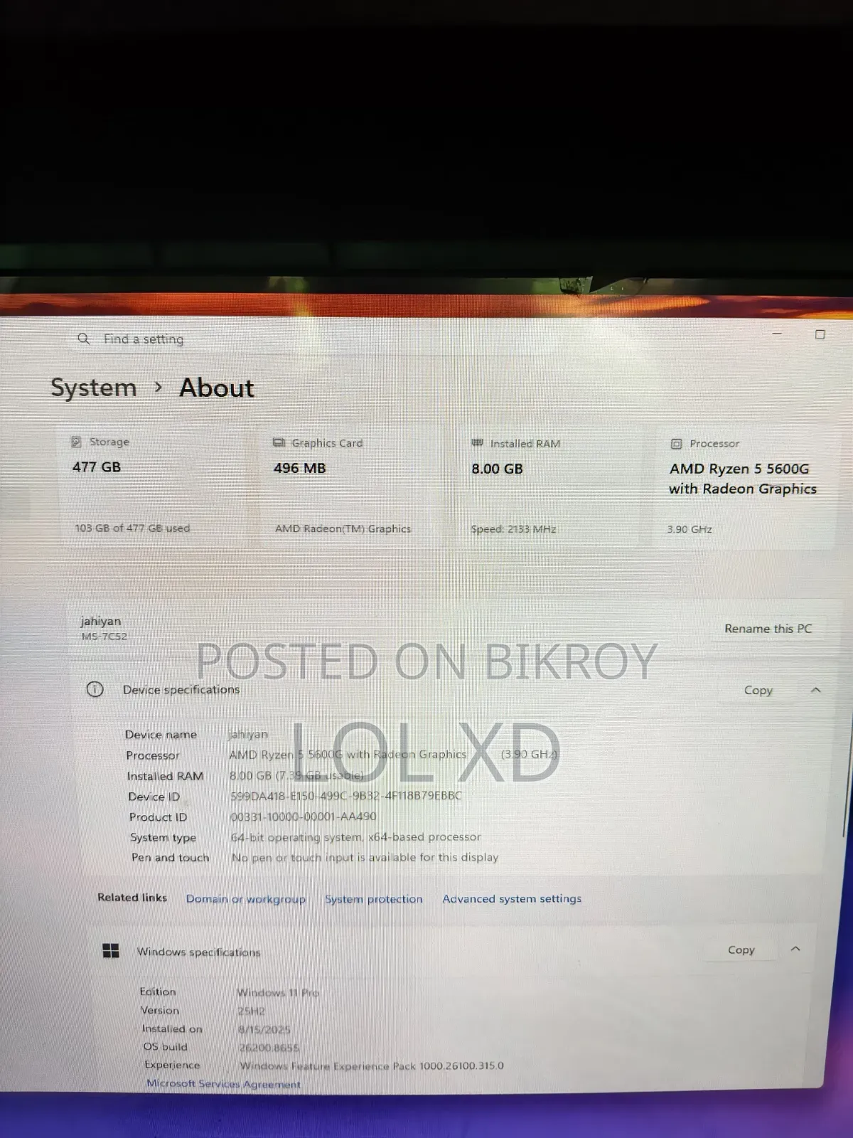 Desktop Computer 8GB AMD Ryzen 5 SSD 512GB