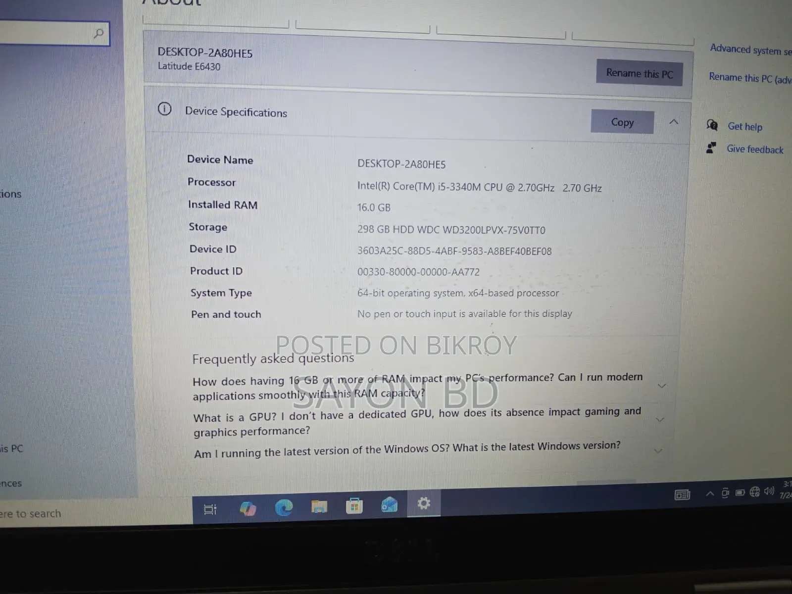 Laptop Dell Latitude E6430 16GB Intel Core i5 HDD 320GB