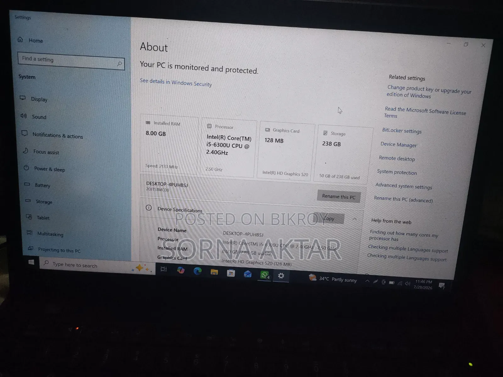 Laptop Lenovo ThinkPad T470 8GB Intel Core i5 eMMC 256GB