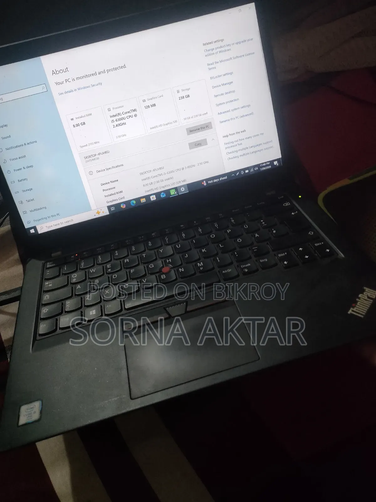 Laptop Lenovo ThinkPad T470 8GB Intel Core i5 eMMC 256GB