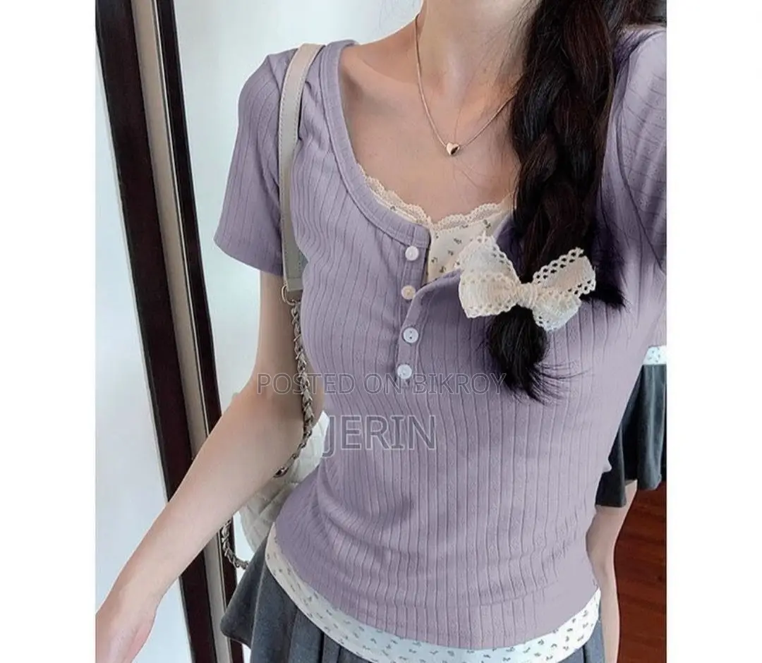 Cute Lavender Ribbed Layered Top