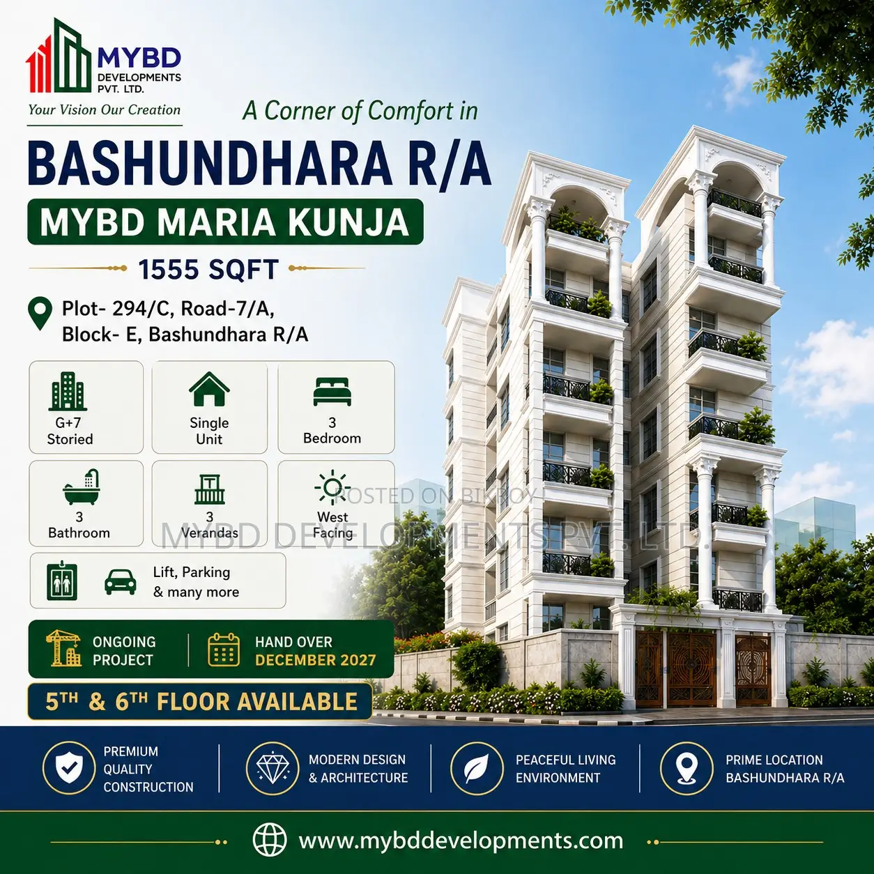 3 Bedroom Apartment in Mybd Maria Kunja, Basundhara for sale