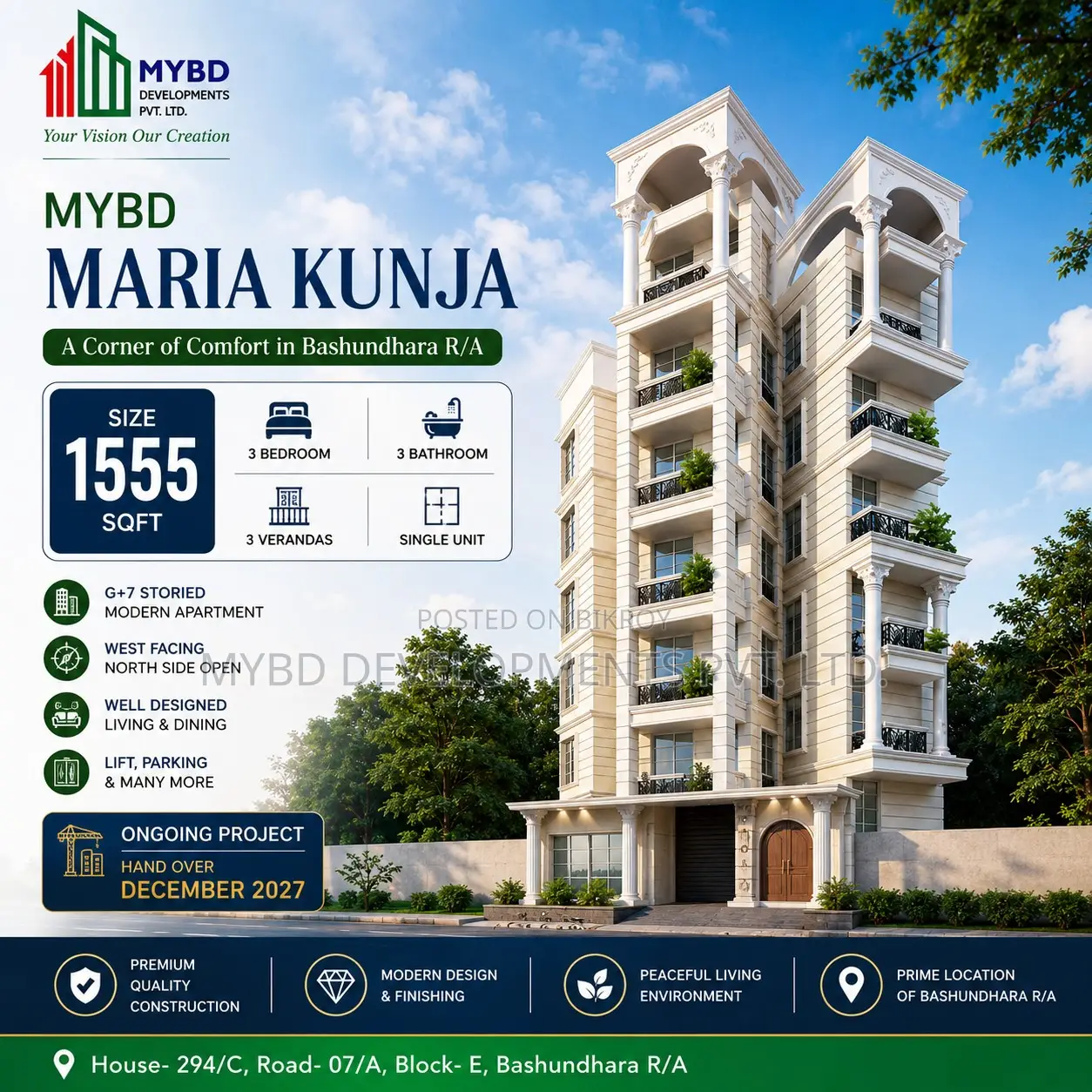 3 Bedroom Apartment in Mybd Maria Kunja, Basundhara for sale