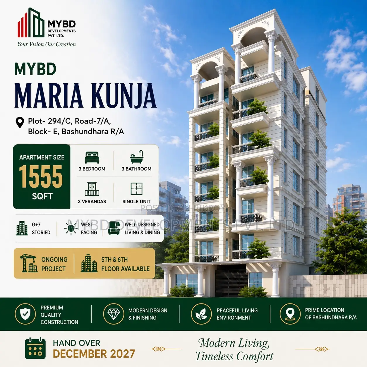 3 Bedroom Apartment in Mybd Maria Kunja, Basundhara for sale