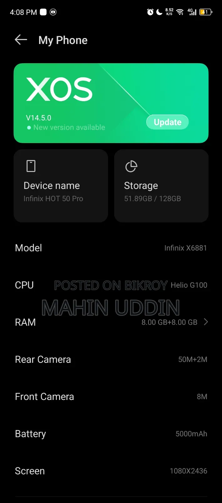 New Infinix Hot 50 Pro 4G 128 GB Blue