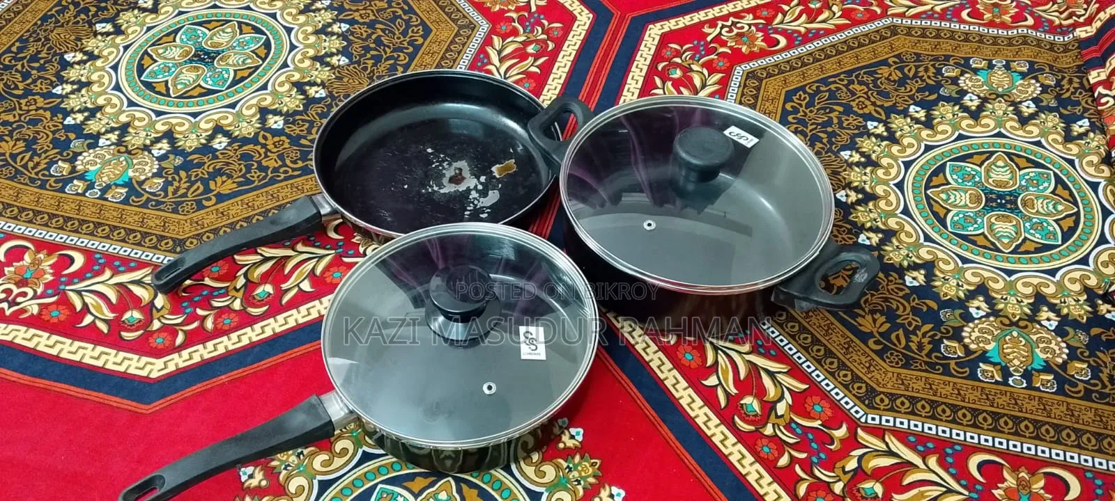 ৩ পিস নন-স্টিক কুকওয়্যার সেট (গ্লাস ঢাকনাসহ) – ভালো অবস্থায়