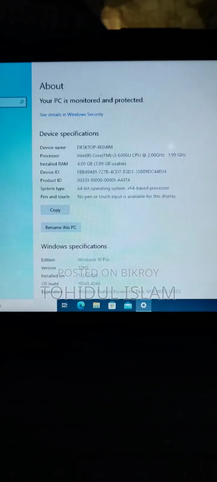 Laptop HP 240 G6 4GB Intel Core i3 1TB HDD